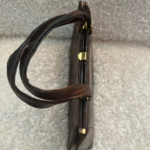 VINTAGE ESCORT BAG GENUINE LIZARD BROWN STRUCTURED FRAME HANDBAG SATCHEL VTG - Picture 12 of 16